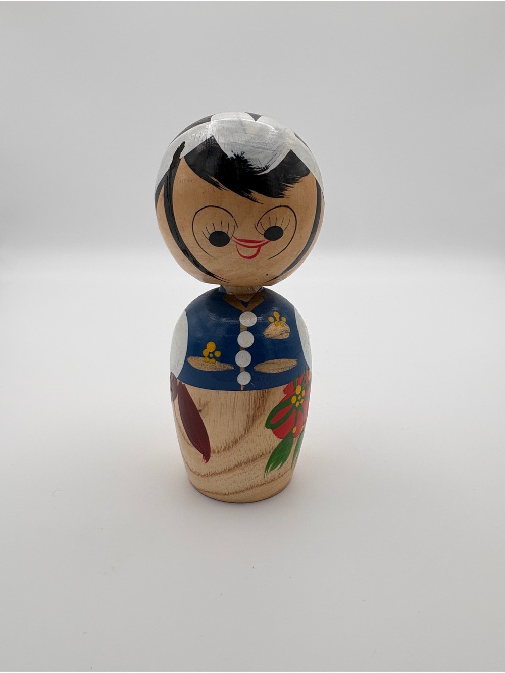 Korean Wooden Bobblehead Doll Hand Painted Hanbok Folk Art